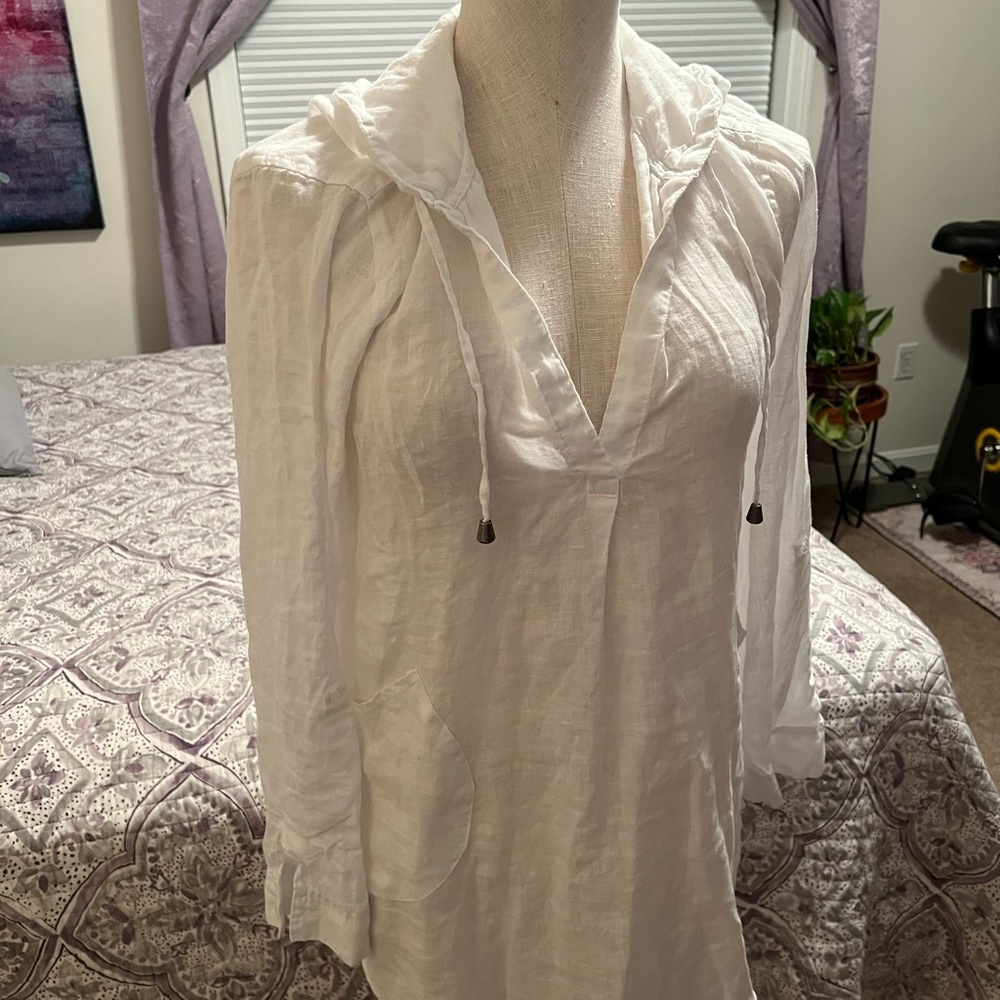 Forcynthia Beachwear Linen Tunic Swimsuit Cover, S